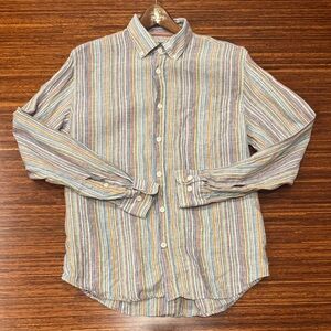 32 Bar Blues Turkish linen button down long sleeve shirt multicolor stripes med